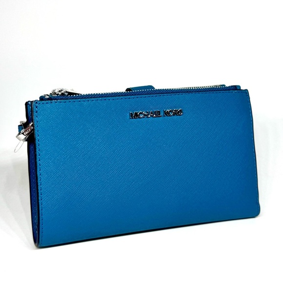 Michael Kors Large Jet Set Travel Logo Double Zip Wallet - Teal - Picture 4 of 7